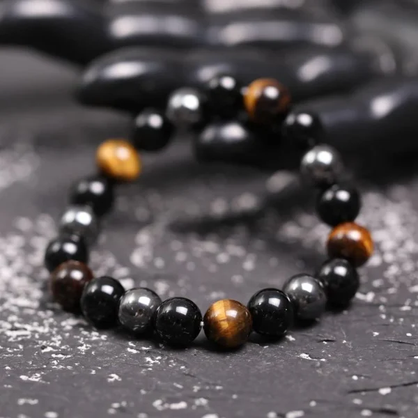 Triple Protection Bracelet - Tiger’s Eye, Obsidian, Hematite - Image 3