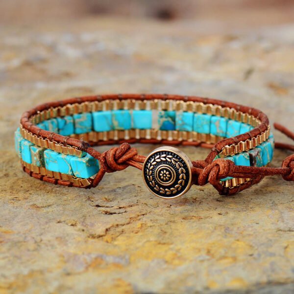 Fashion Imperial Stone Hand-woven Leather Bracelet - Image 5