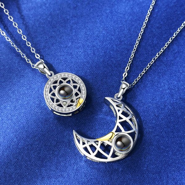 Sun Moon Shape Couple Personalized Necklaces Wedding Birthday Jewelry  Languages I Love You Projection Pendant Necklace Gifts - Image 2