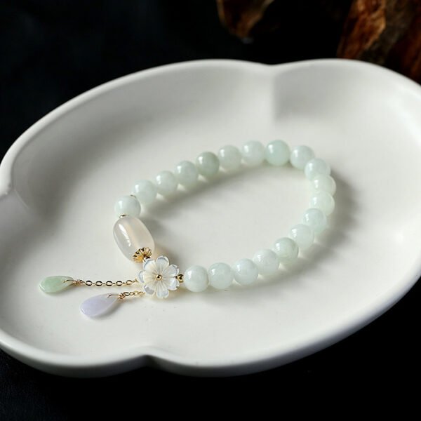 Original Natural Jade Bracelet 14K Gold Wrapped Shell Flower - Image 3