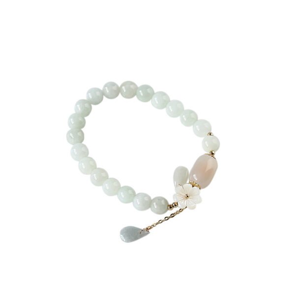 Original Natural Jade Bracelet 14K Gold Wrapped Shell Flower - Image 2