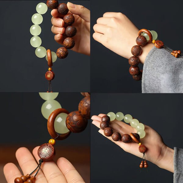 FREE Today: Cure and Warmth Sappan Wood Engraving PiXiu Fu Character Bracelet - Image 6