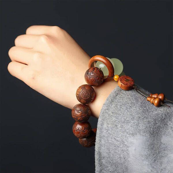 FREE Today: Cure and Warmth Sappan Wood Engraving PiXiu Fu Character Bracelet - Image 3