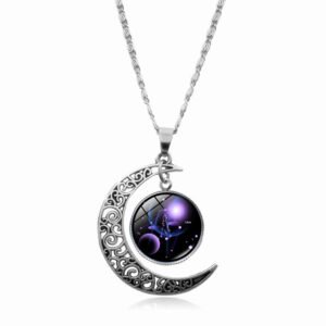 Starry Sky Twelve Constellations Time Gemstone Necklace Women