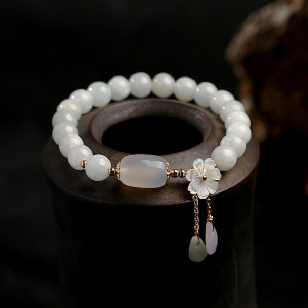 Original Natural Jade Bracelet 14K Gold Wrapped Shell Flower