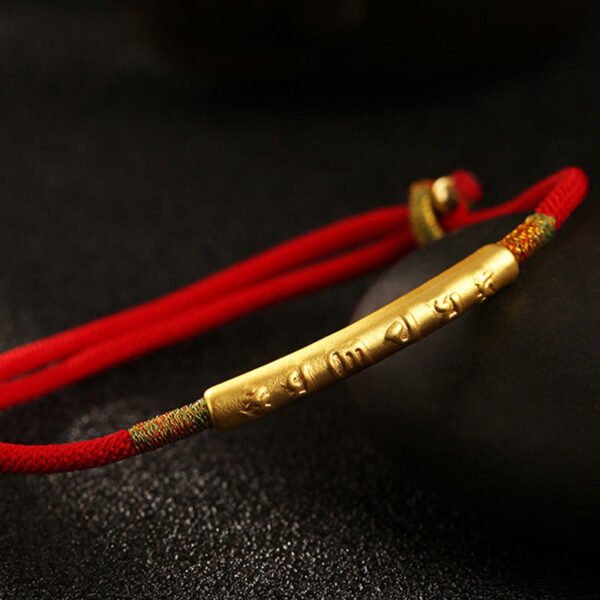 Tibetan Buddhist Handmade Mani Mantra Lucky Red String Bracelet - Image 3