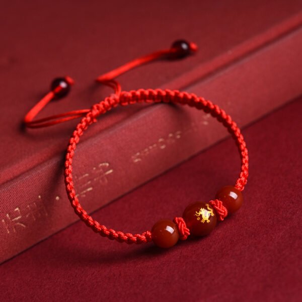 Zodiac Red Rope Bracelet Natural Red Agate - Image 2