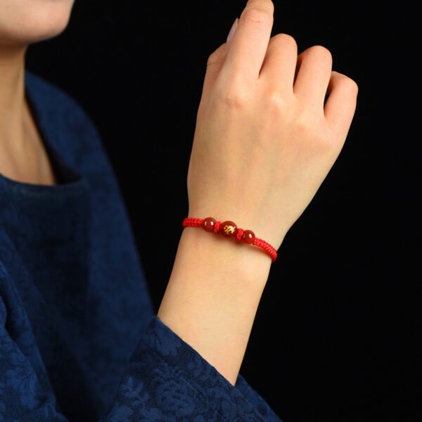 Zodiac Red Rope Bracelet Natural Red Agate - Image 3