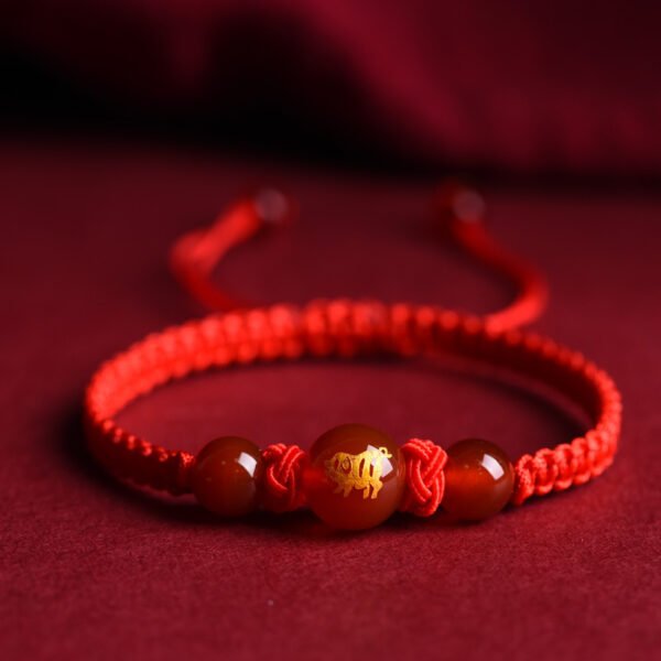 Zodiac Red Rope Bracelet Natural Red Agate - Image 5