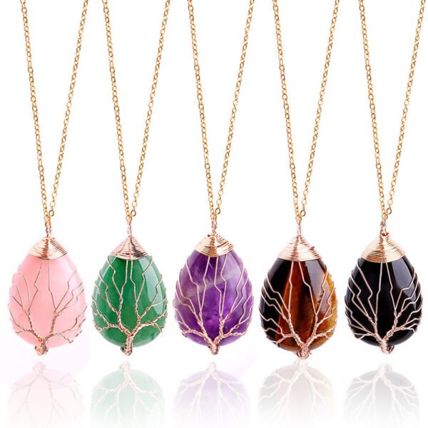 Natural Stone Tie Line Tree Of Life Pendant Necklace - Image 2