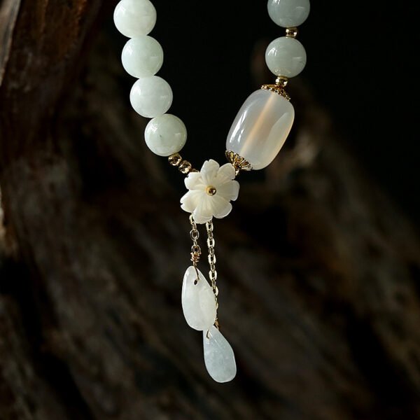 Original Natural Jade Bracelet 14K Gold Wrapped Shell Flower - Image 6
