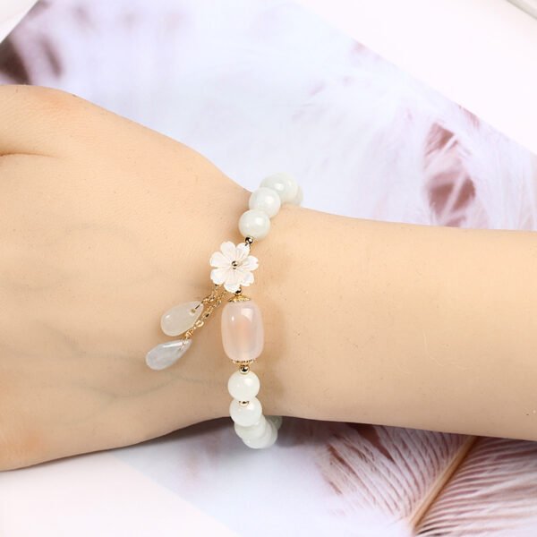 Original Natural Jade Bracelet 14K Gold Wrapped Shell Flower - Image 5
